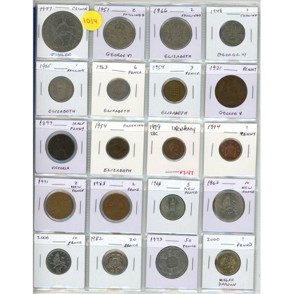 Lot of 20 British coins including Jubilee Crown, 2 Shillings, Shillings, 6 Pence, 3 Pence, Penny, Ha