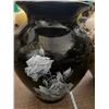 Image 1 : 12 inch black glass with inlaid white roses- lovely accent piece