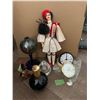 Image 1 : Spanish matador, three perfume holders, two replacement clocks - black one is new and never used the