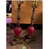 Image 2 : Pair of red glass and brass living room lamps - 18 in