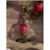 Image 3 : Pair of red glass and brass living room lamps - 18 in