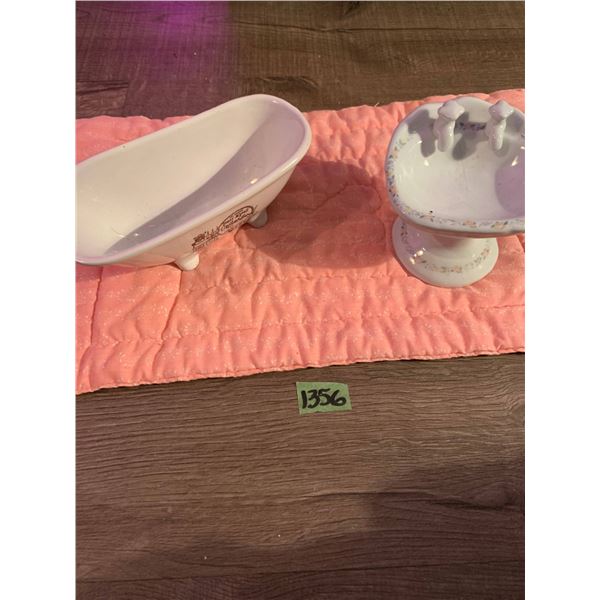 large porcelain sink and tub, bowl and tile for doll house