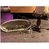 Image 1 : 1940 wall mount lamp white with highlights- in good condition . small dark wood lamp with fringed sh