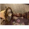 Image 5 : 1940 wall mount lamp white with highlights- in good condition . small dark wood lamp with fringed sh