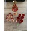Image 1 : Very rare 1920 red and gold glass decanter and glasses. No chiipns cracks or damage - in excellent c