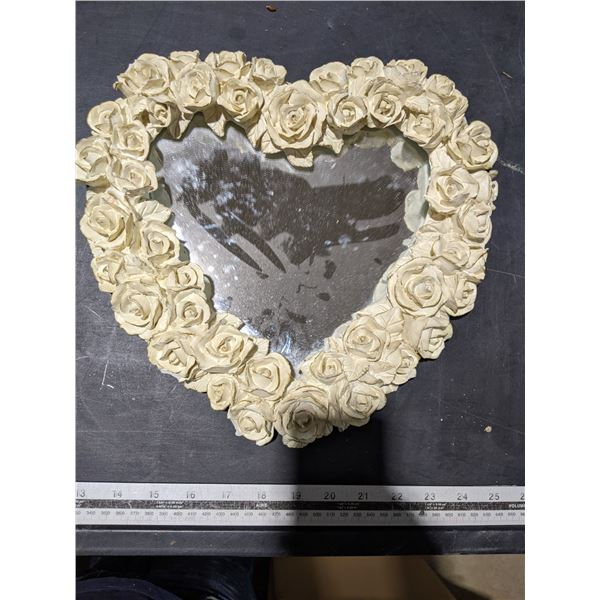 Heart mirror with roses- very heavy resin cast mirror - a very lovely mirror accent