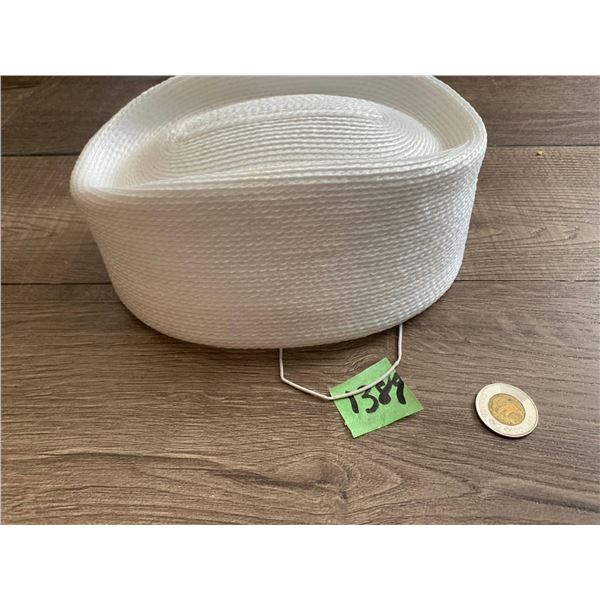 1960 white straw pill box style hat- perfect for weddings
