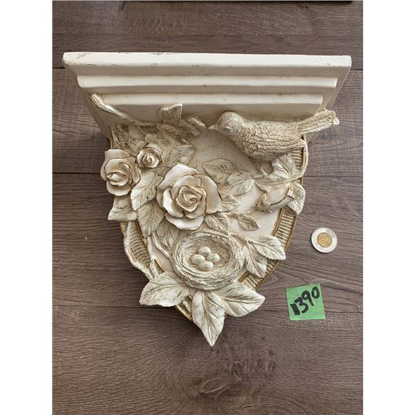 Heavy resin shelf with birds and roses 10x5.5x10.5
