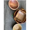 Image 1 : Four turned wooden bowls one is pieced - very unique one of a kind wood piece, two round bowls one h