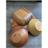 Image 3 : Four turned wooden bowls one is pieced - very unique one of a kind wood piece, two round bowls one h