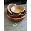 Image 4 : Four turned wooden bowls one is pieced - very unique one of a kind wood piece, two round bowls one h