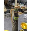 Image 2 : Wicker covered wine bottle with two bras wine glasses