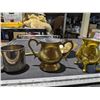 Image 2 : Brass creamer, brass cup with handle, silver mug and a decorative brass spoon with sail boats etched