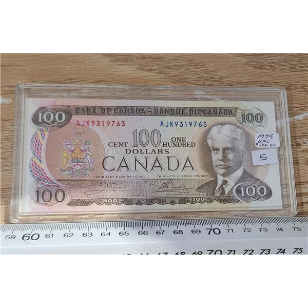 1975 $100.00 Bill - UNC Condition - Holder