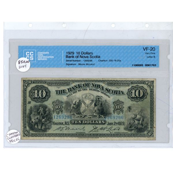 1929 $10.00 - VF20 - Nova Scotia