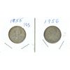 Image 1 : 1955 & 1956 Canadian Silver 25 Cent Coins