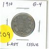 Image 1 : 1910 Canadian Silver 25 Cents. Last issue for King Edward VII. G-4.