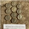 Image 1 : lot of 10 USA silver dimes from 1950's