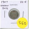Image 1 : 1907 Narrow Date Silver 5 Cents. VG-8.