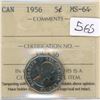 Image 1 : 1956 5 Cent Coin MS 64