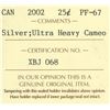Image 3 : 2002 Silver Canadian 5 cent coin - Graded PF-67, super heavy cameo