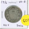 Image 1 : 1916 Canadian Silver 50 cents. Key Date. VG-8.