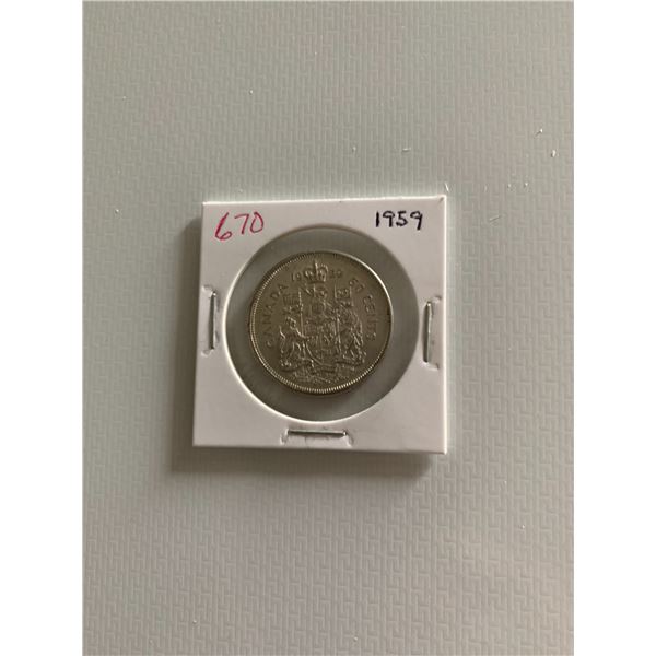 1959 canadian silver 50 cent coin