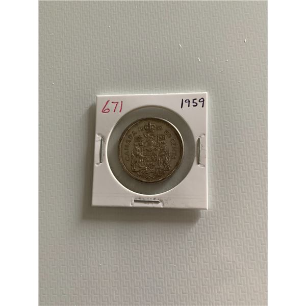 1959 canadian silver 50 cent coin