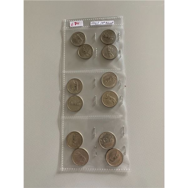 1967 canadian 25 cent coins- bobcat