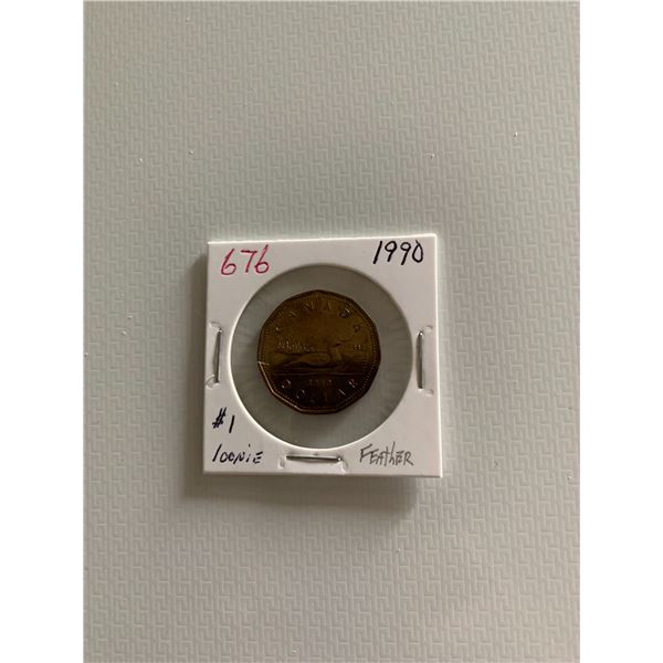 1990 canadian loonie -back feather