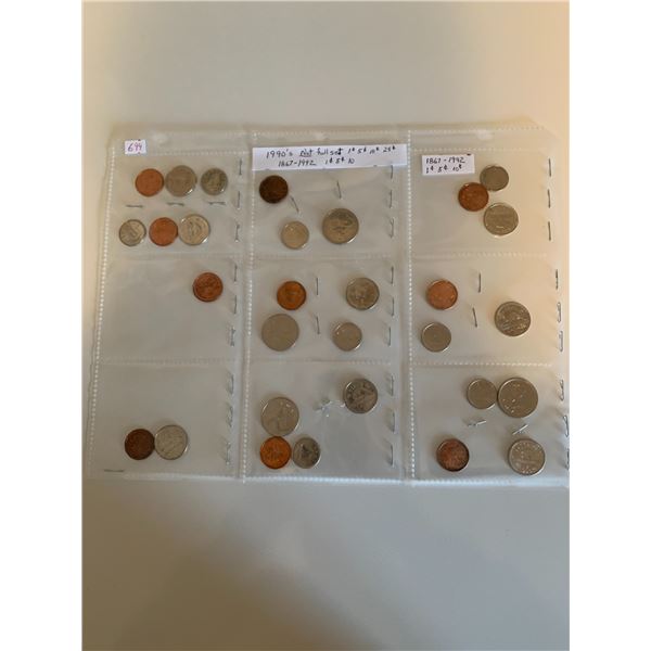 Sheet of 1990's 1 cent , 10 cent and 25 cent coins