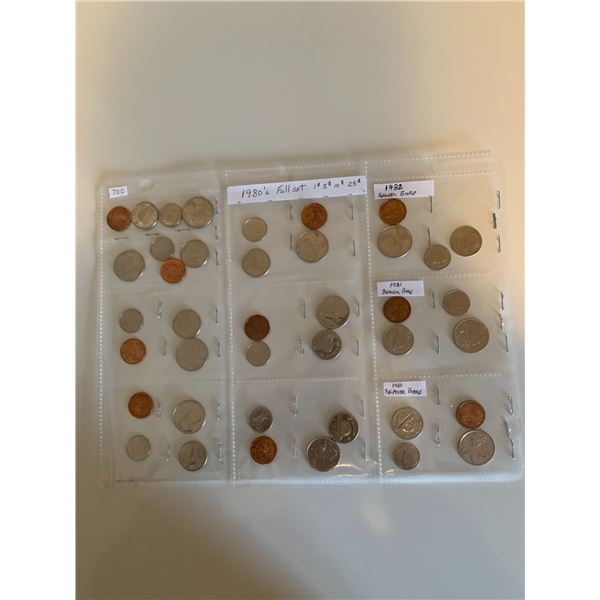 Sheet of 1980's 1 cent , 5 cent , 10 cent and 25 cent conis