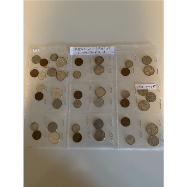 Sheet of 1950's 1 cent , 5 cent , 10 cent and 25 cent conis- 1-extra 1951-1951 , 5 cent