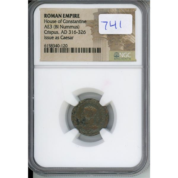 316-326 AD Roman Empire, House of Constantine, Crispus, AE3 (BI Nummus) (NGC #6158340-120)