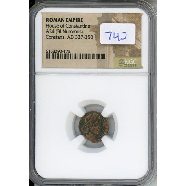 337-350 AD Roman Empire, House of Constantine, Constans, AE4 (BI Nummus) (NGC #615 8290-175)