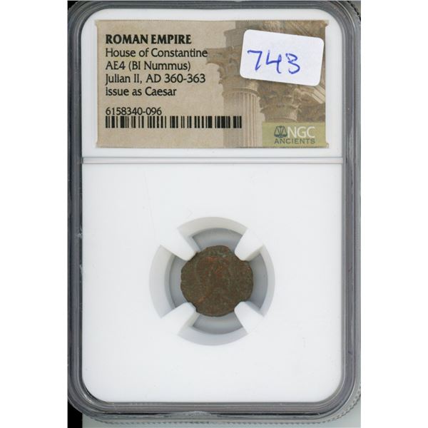 360-363 AD Roman Empire, House of Constantine, Julian II, Issue as Caesar, AE4 (BI Nummus) (NGC #615