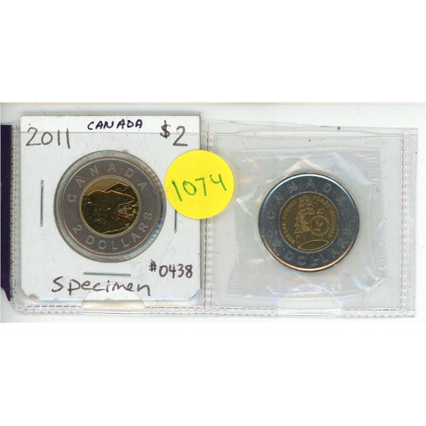 Lot of 2 Canada $2 Coins:  2011 Specimen & 2011 Boreal Forest