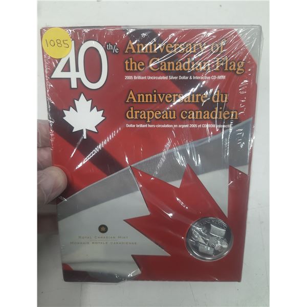 1965-2005 Canada Fine Silver UNC $1 & CD-ROM Canadian Flag 40th Anniversary Set, sealed