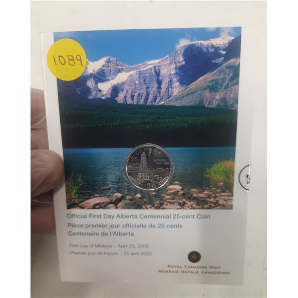 2005 Canada UNC 25¢ First Day Mintage Alberta Centennial Coin, sealed
