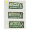 Image 1 : Lot of 3 Canada $1 Bills, Beattie/Rasminsky (1954 Replacement Bill #*B/M 1119568, 1954 S/Y 1268394 &