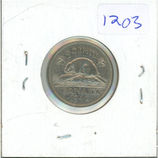 1940 Canadian 5 Cent Coin F12