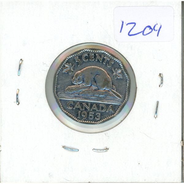 1953 Canadian 5 Cent Coin SFNL