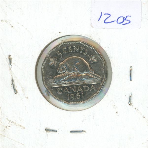 1961 Canadian 5 Cent Coin  F15