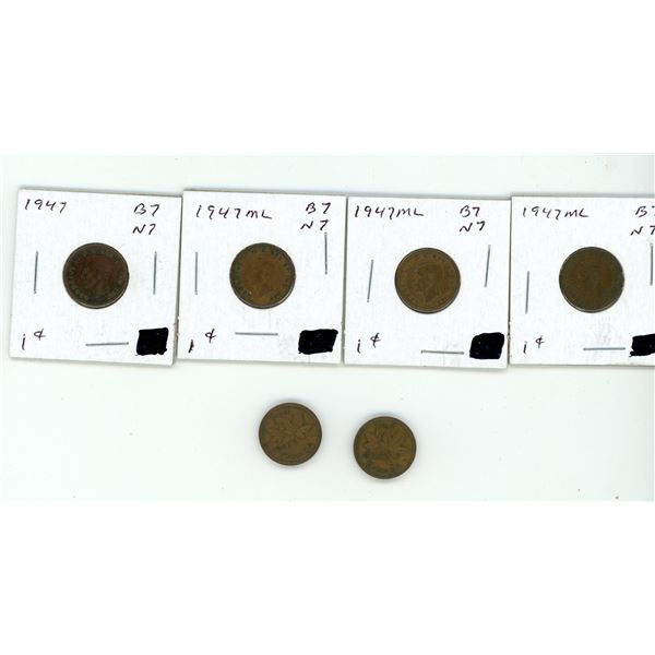 6x 1947 Canadian 1 Cent Coins B7N7