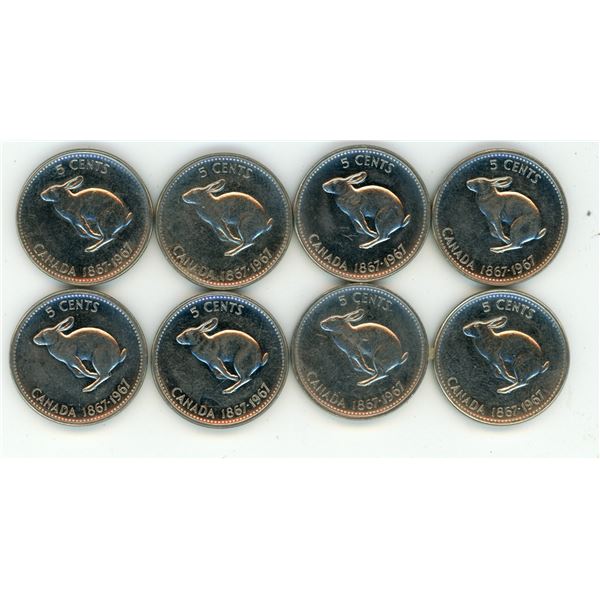 8x 1967 5 Cent Coins 1867-1967 (Rabbit)
