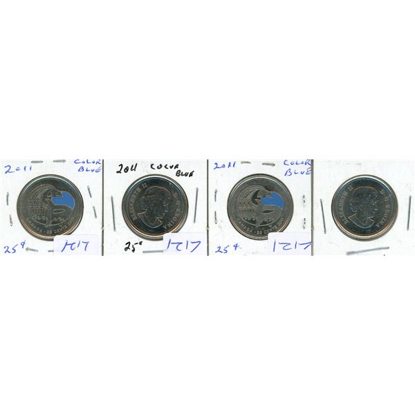 4X 2004 Canadian 25 Cent Coins Colour Blue