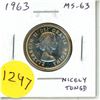 Image 1 : 1963 Canadian Silver 25 Cents. MS-63. Nicely Toned.
