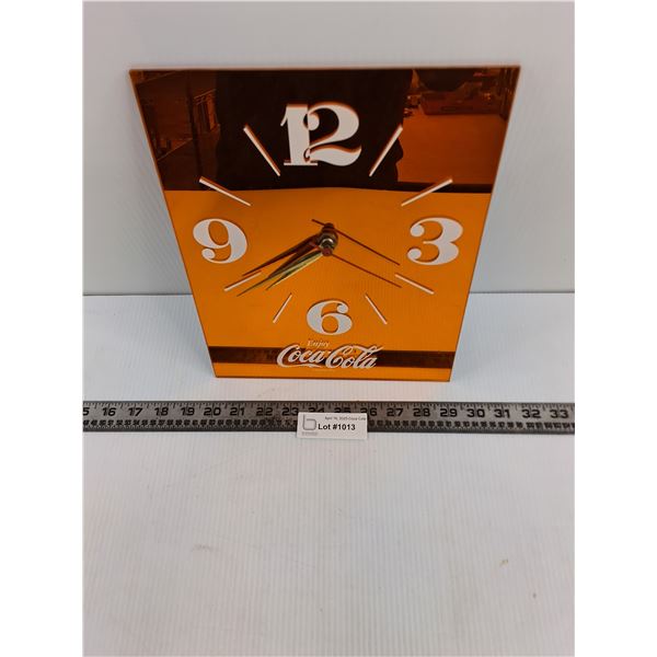 Vintage Orange Hue Plastic Coca-Cola Wall Clock - Working - 9" x 12"
