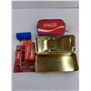 Image 2 : Coca-Cola Memorabilia Lot (Race Car Tin, Can Clock, Amenity Bag)