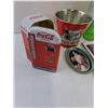 Image 2 : Coca-Cola Memorabilia Lot (Ice Bucket, Custom 7UP Vase 12" Tall, Vending Machine Tin, Small Vintage 